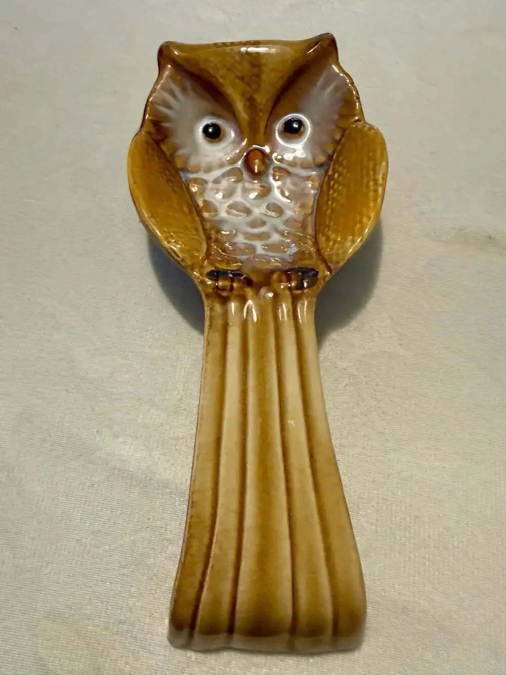 Vintage Ceramic Owl Spoon Rest Utensil Holder